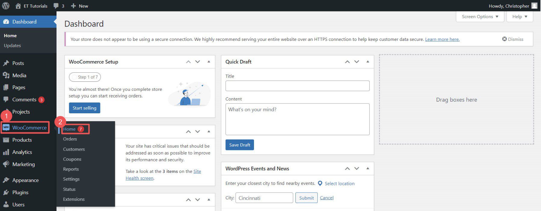 Flusso di onboarding di Woo: passaggi 1-2