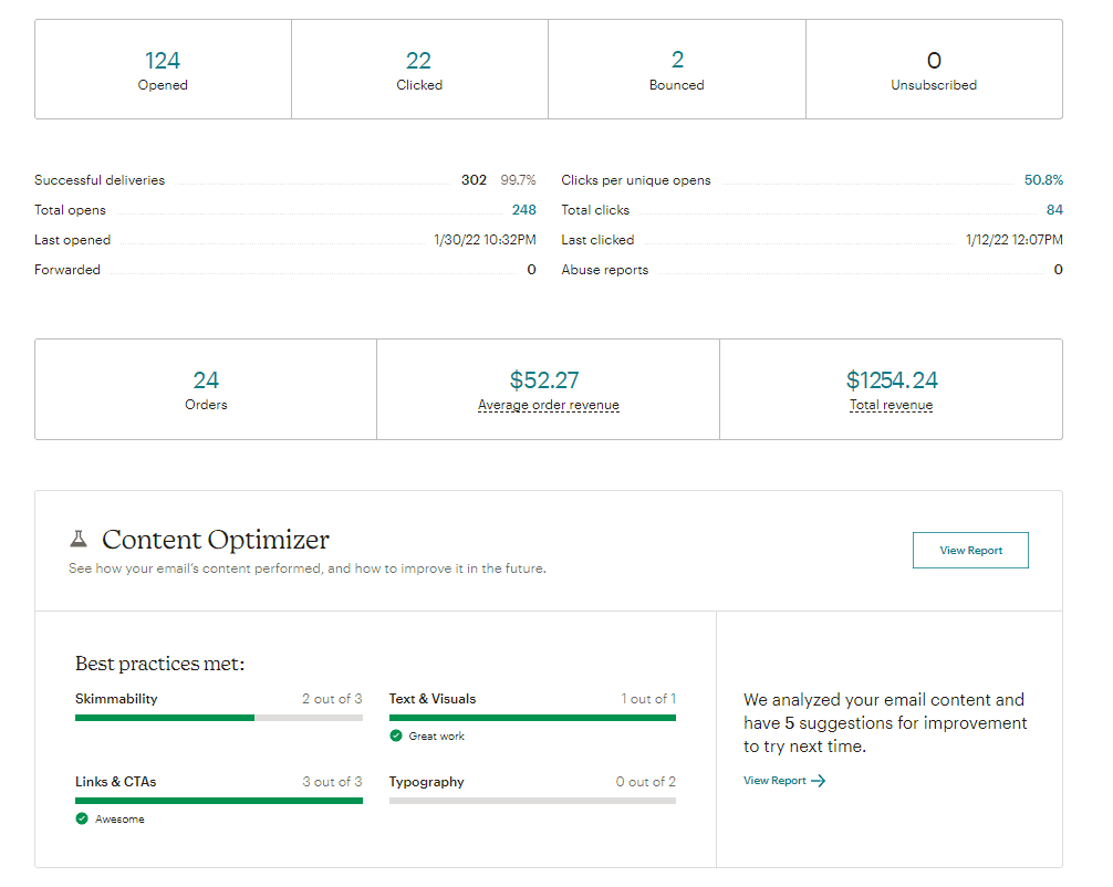 Mailchimp 電子郵件報告