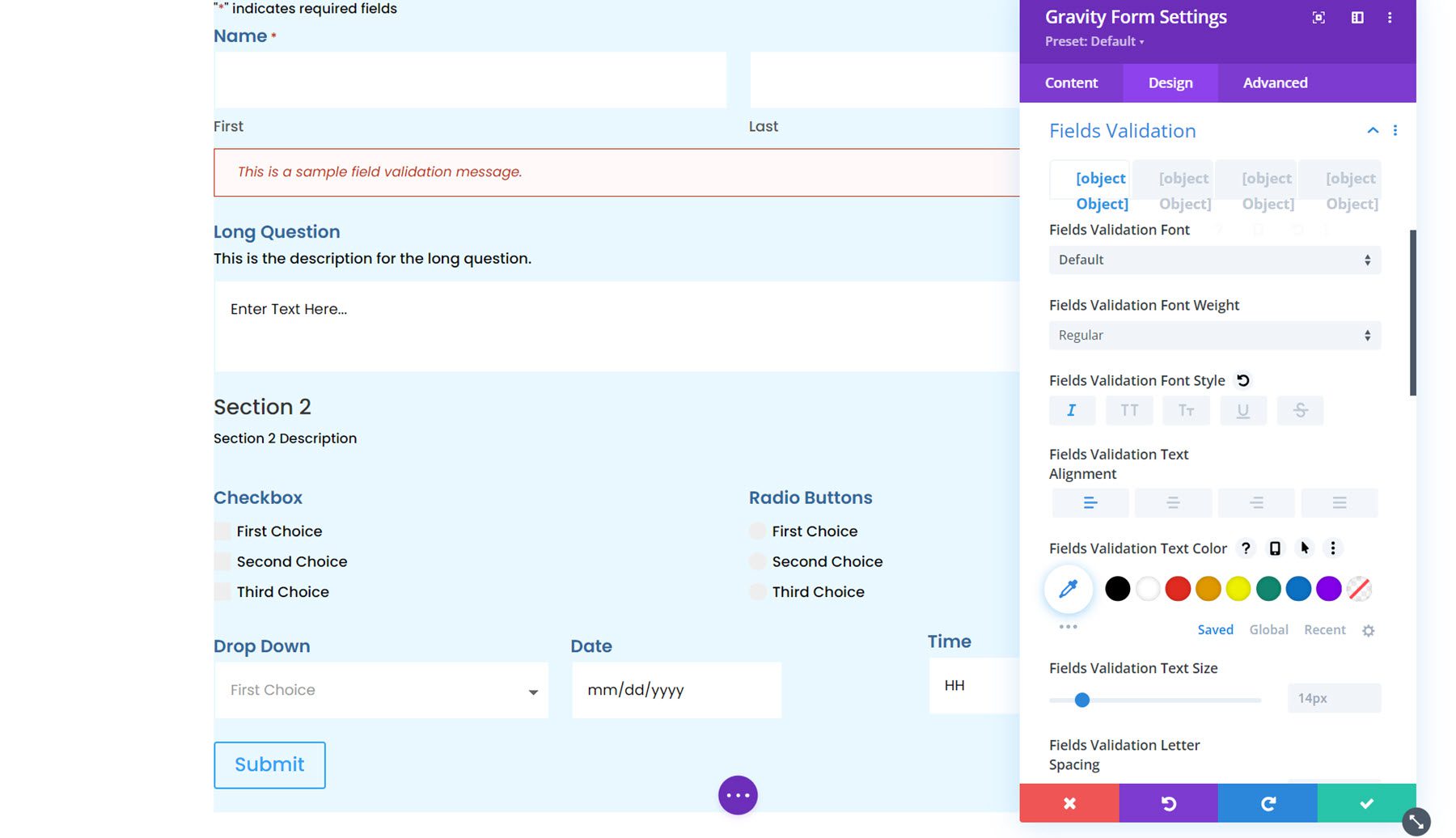 Module Gravity Forms Styler pour la validation des champs Divi