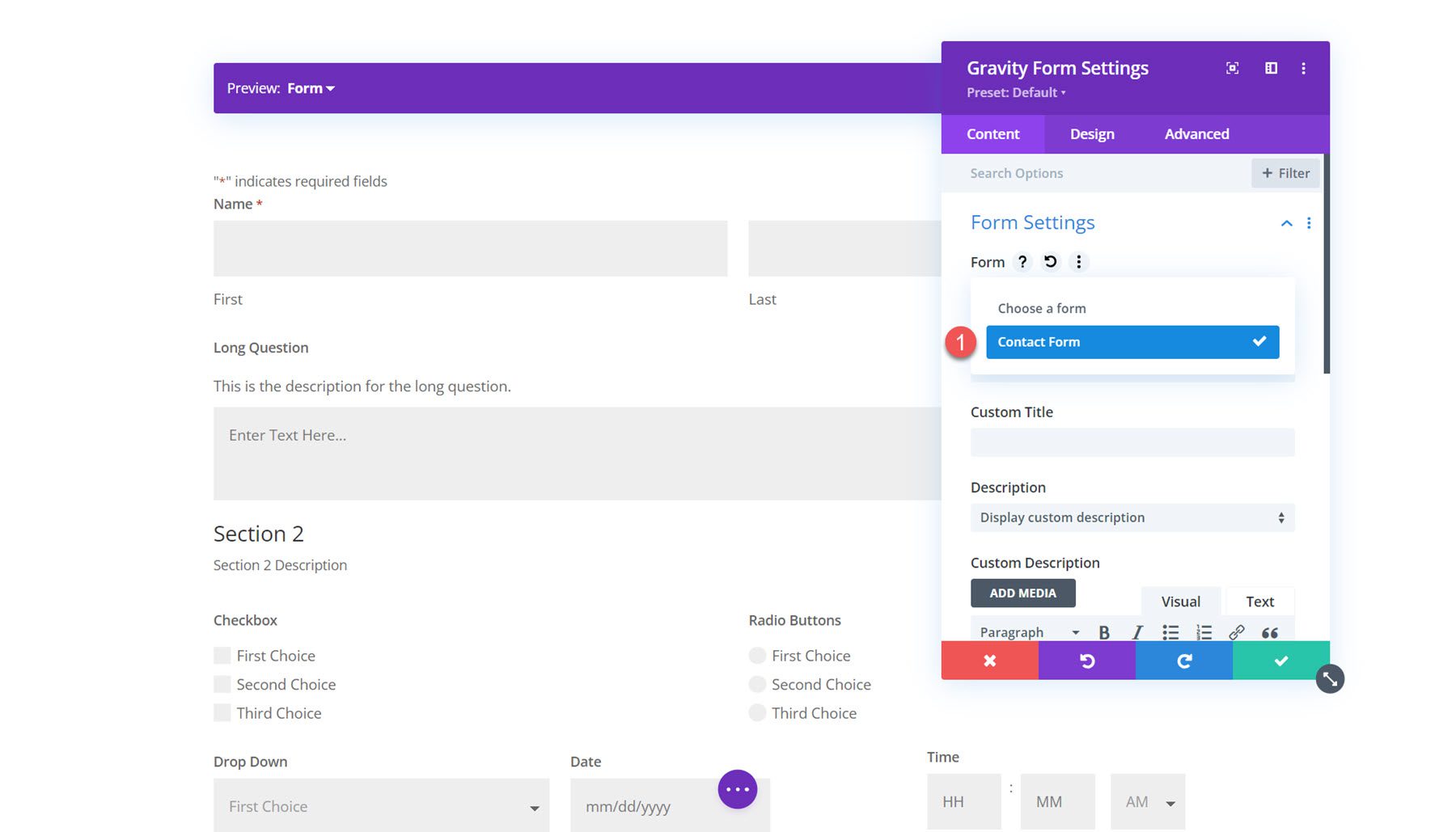 Gravity Forms Styler Module สำหรับ Divi เลือกแบบฟอร์ม