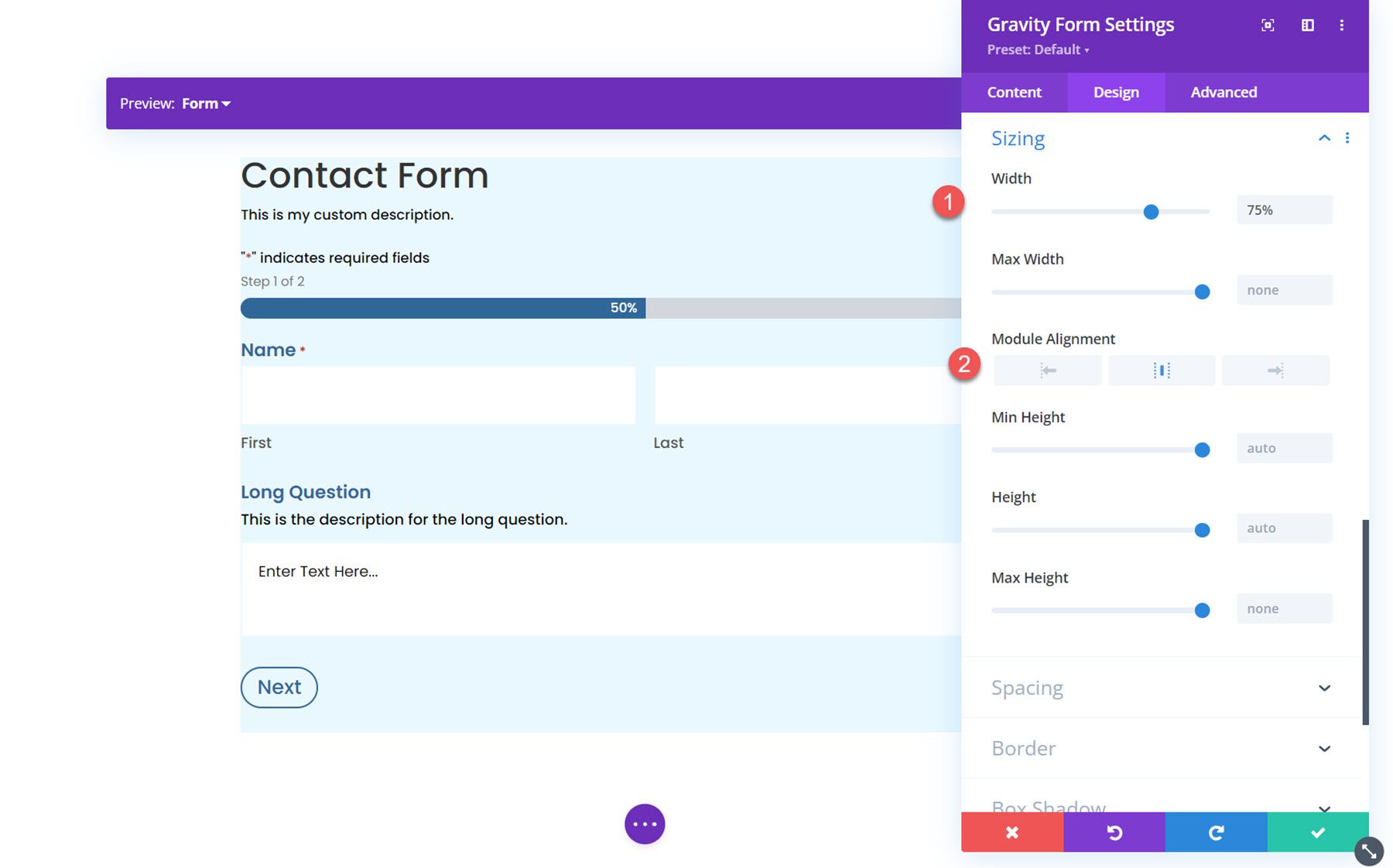 Module Gravity Forms Styler pour le dimensionnement Divi