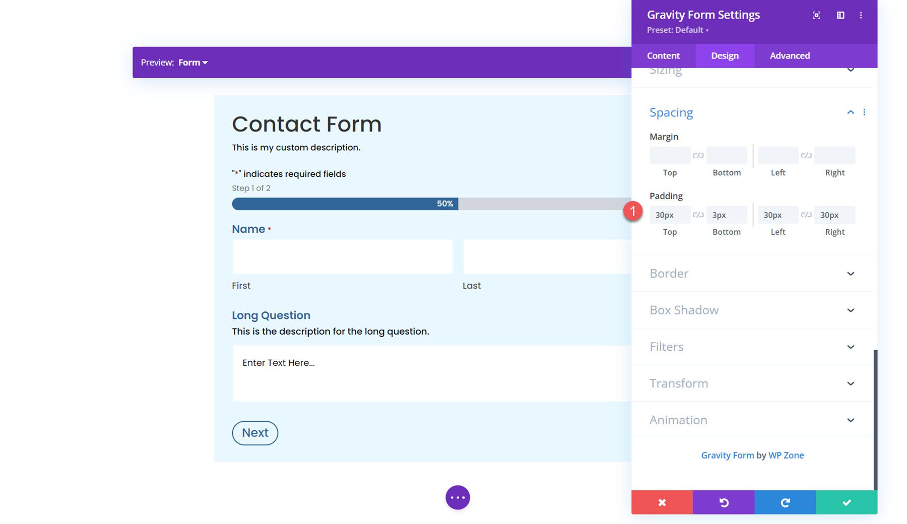 Gravity Forms Styler Module สำหรับการเว้นวรรค Divi