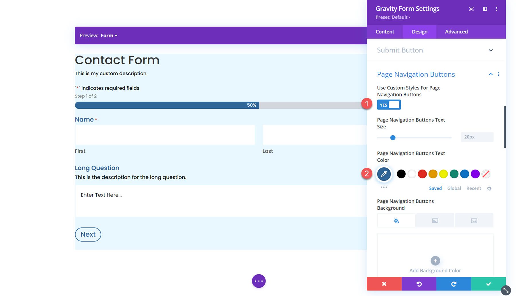 Gravity Forms Styler-Modul für Divi Buttons