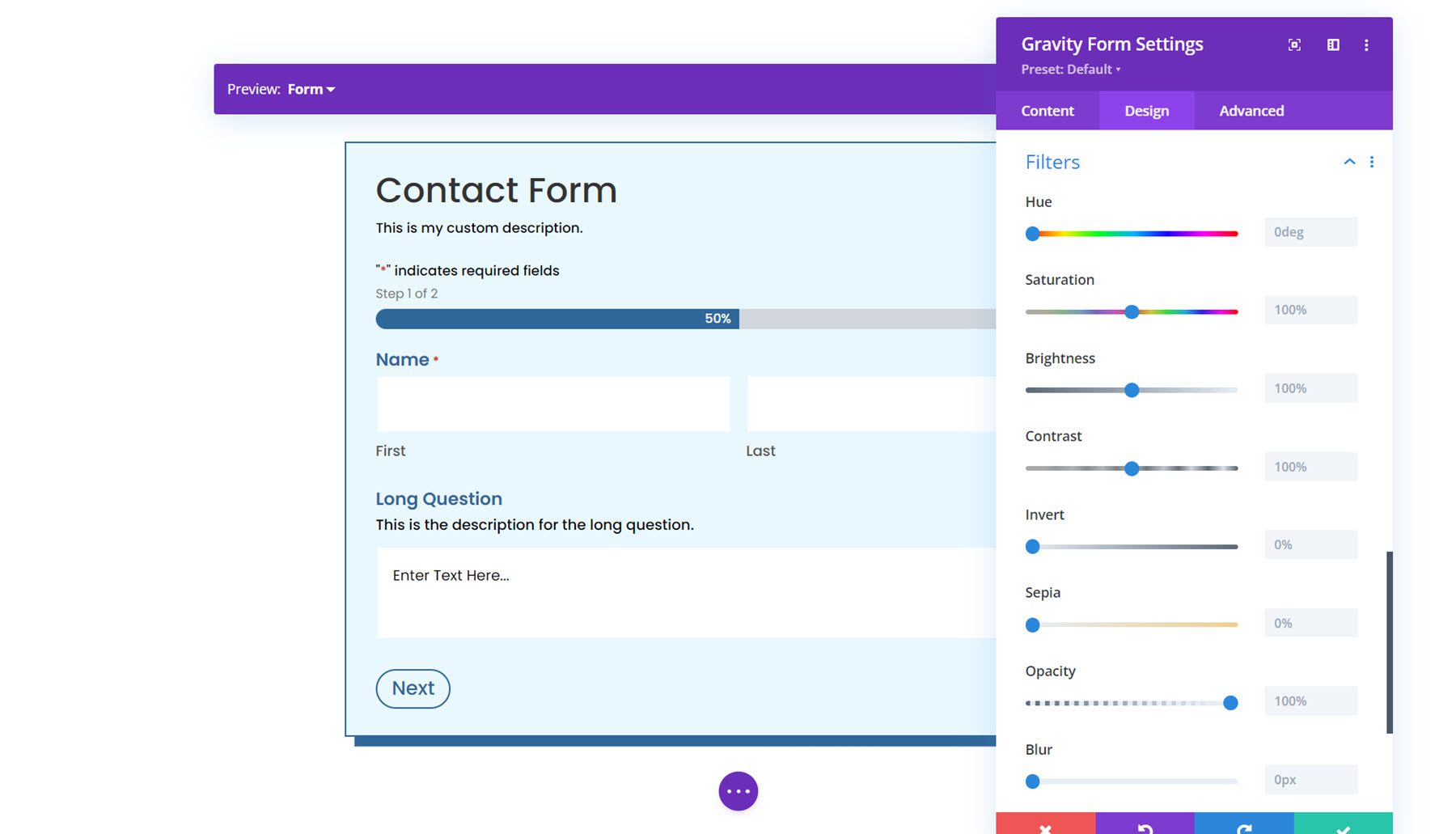 用於 Divi 過濾器的重力形式造型器模組