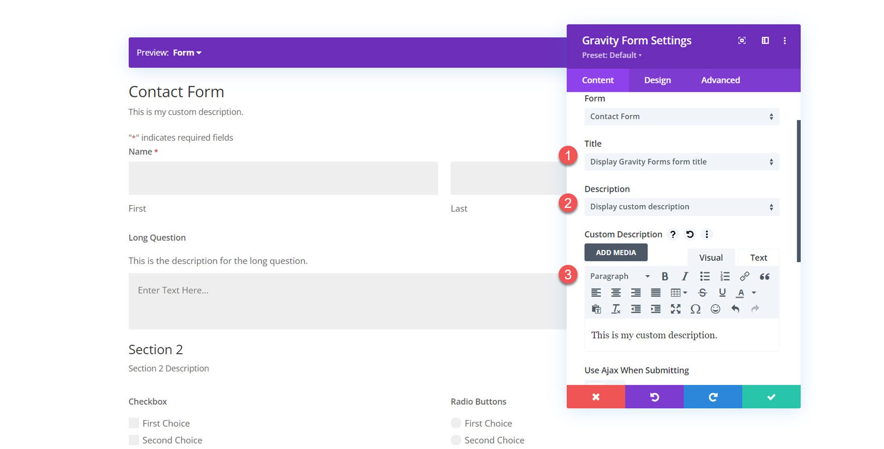 Gravity Forms Styler Module สำหรับคำอธิบายชื่อ Divi