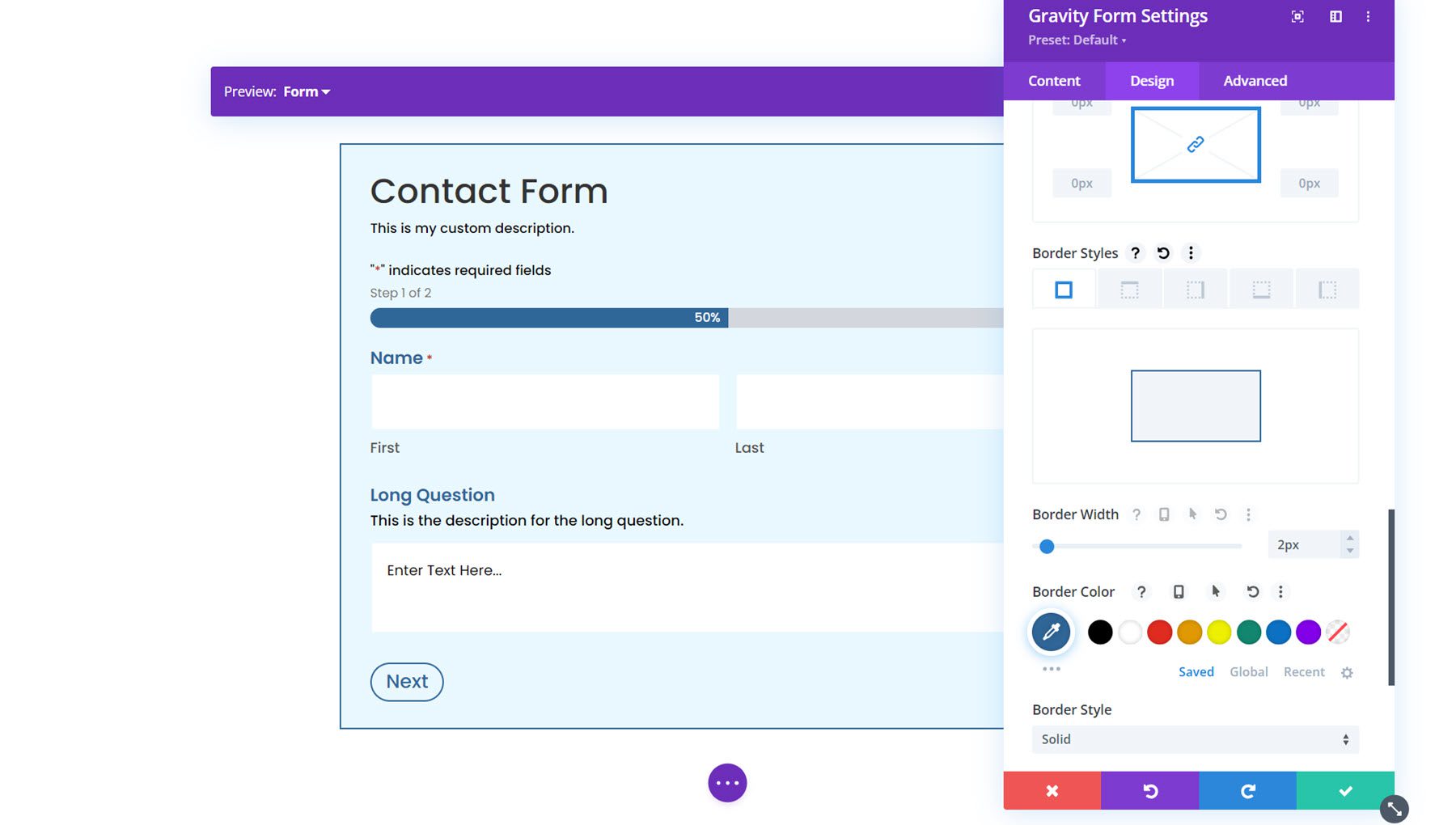 Gravity Forms Styler-Modul für Divi Border