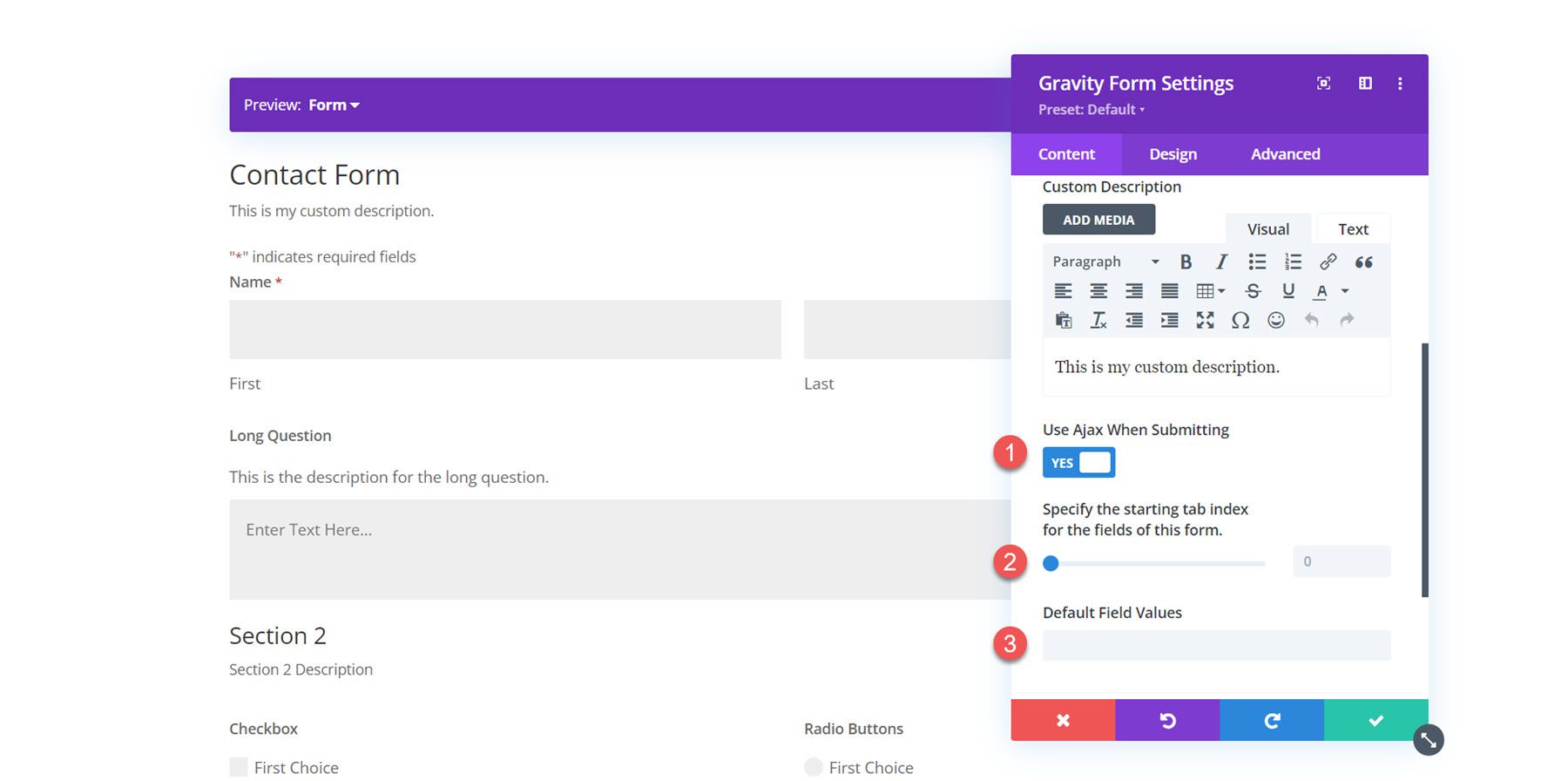 Divi Ajax インデックスフィールド値用の Gravity Forms スタイラーモジュール