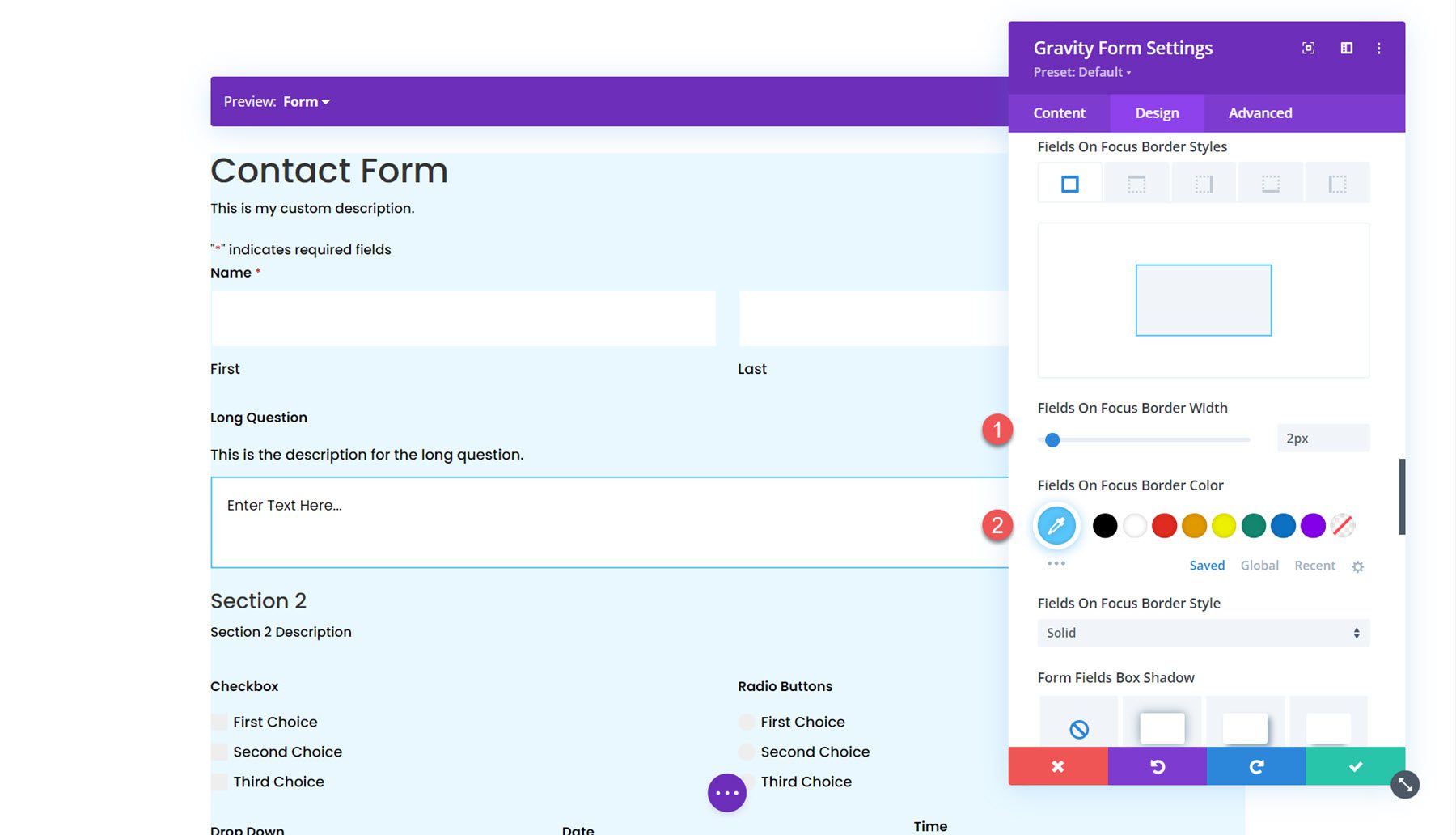 Module Gravity Forms Styler pour Divi Fields Focus