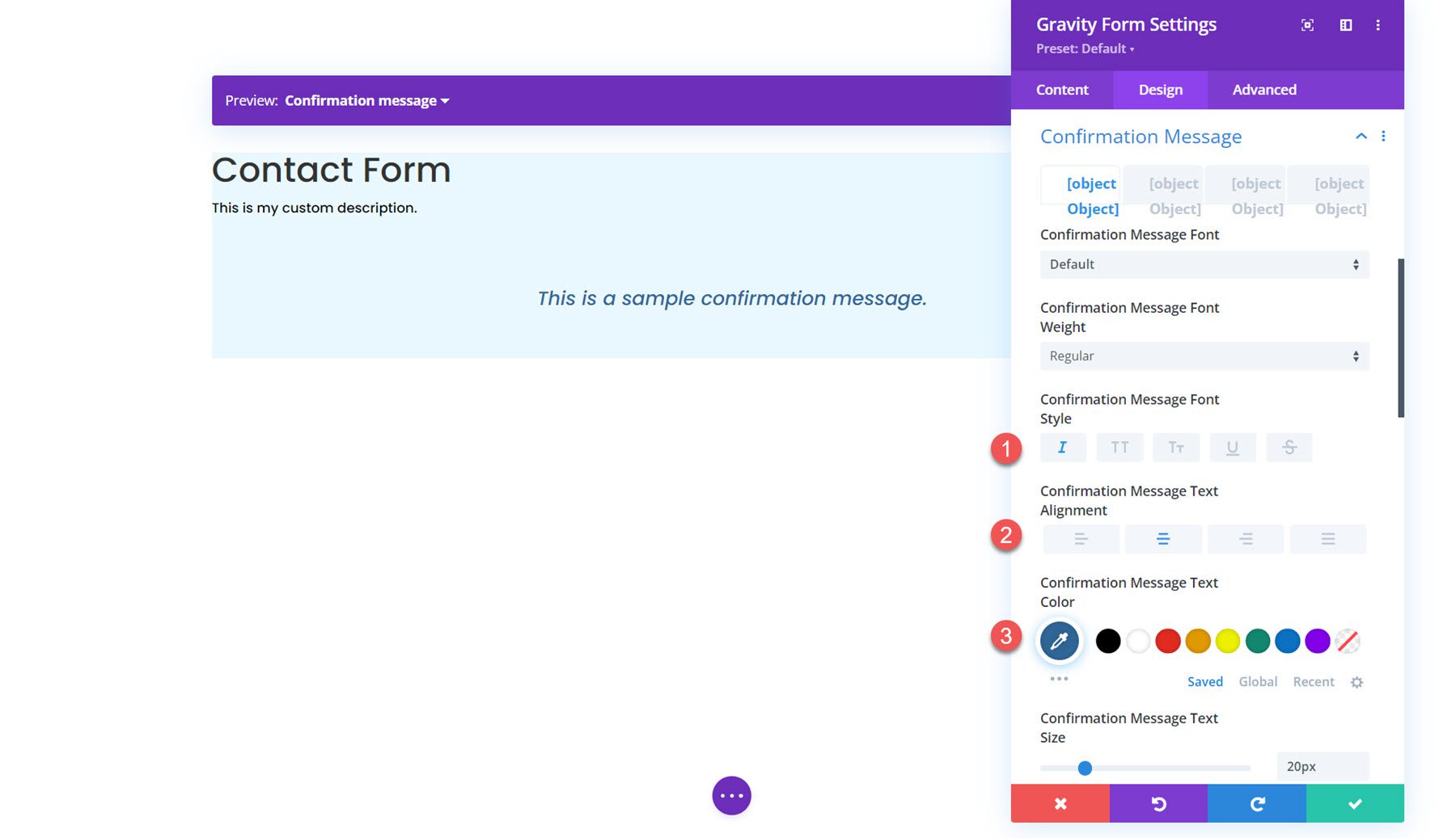 Module Gravity Forms Styler pour le message de confirmation Divi