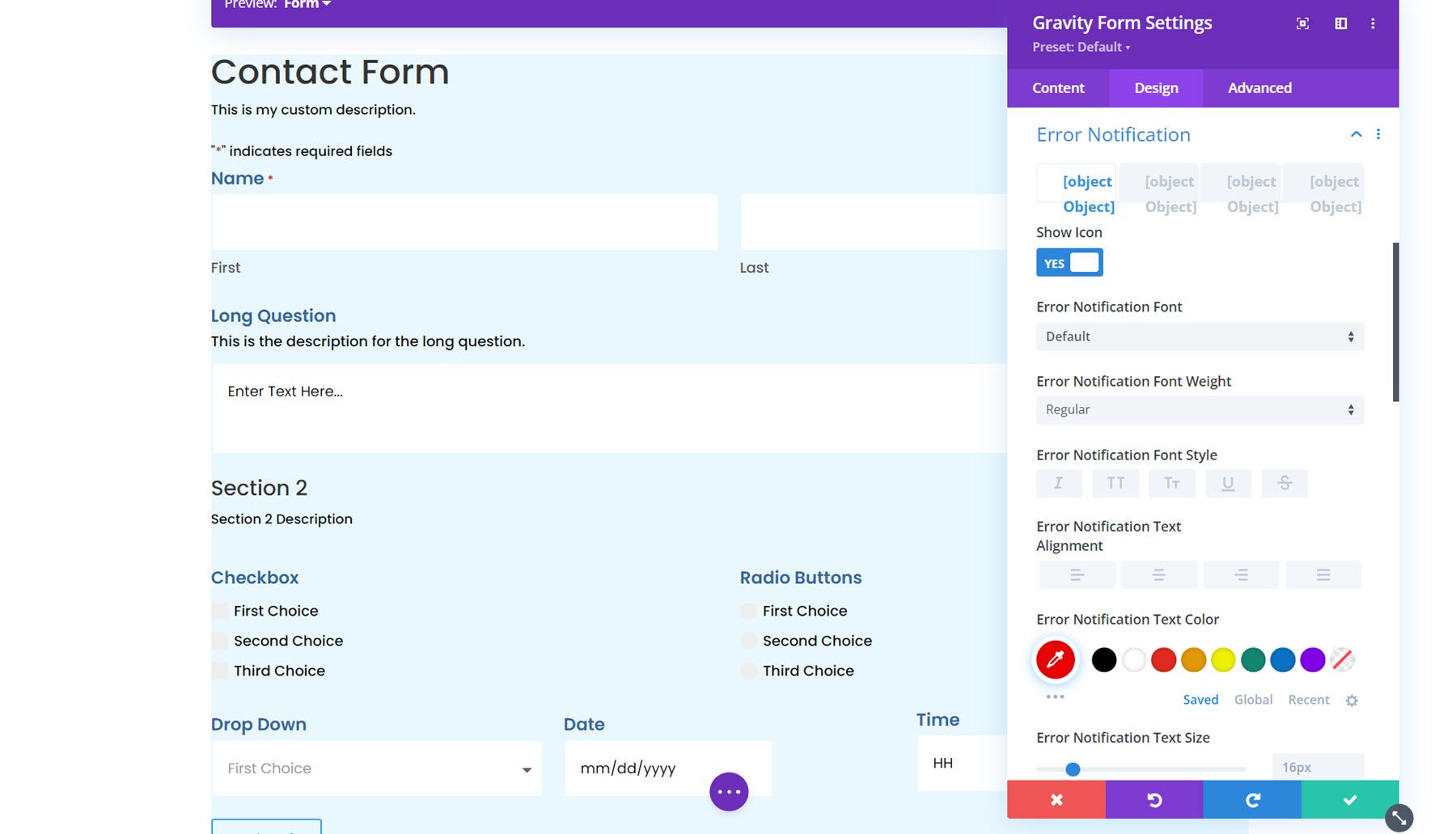 โมดูล Gravity Forms Styler สำหรับการแจ้งเตือนข้อผิดพลาด Divi