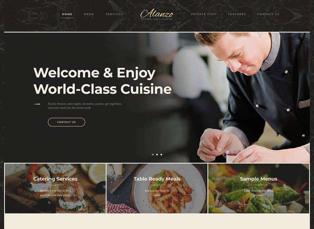 Alanzo – WordPress-Theme für persönlichen Koch und Hochzeits-Catering-Event