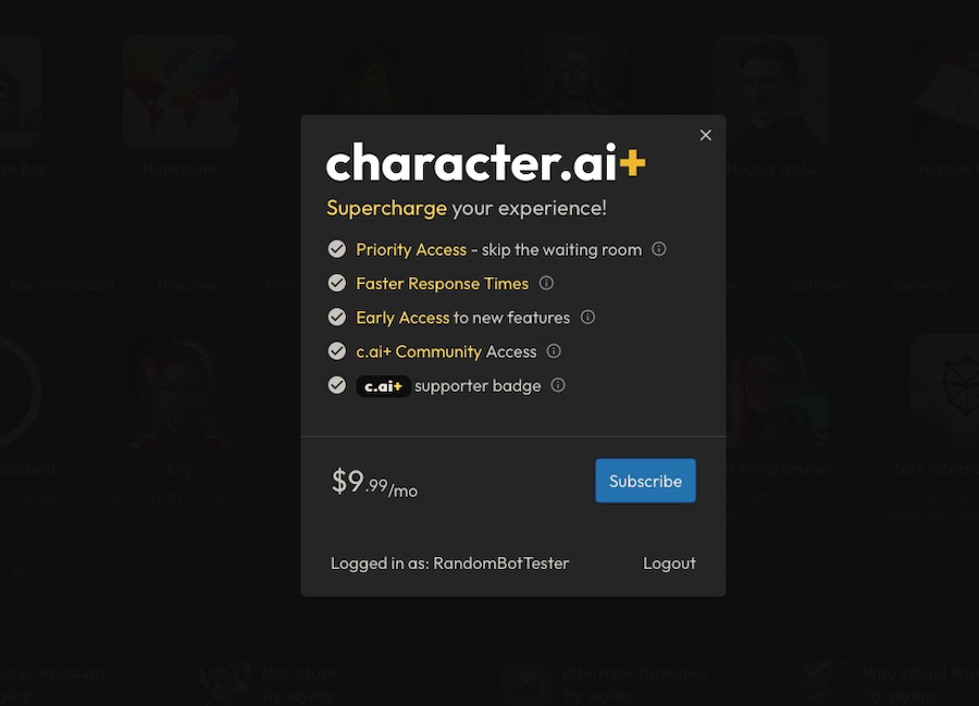 Character.ai の価格設定