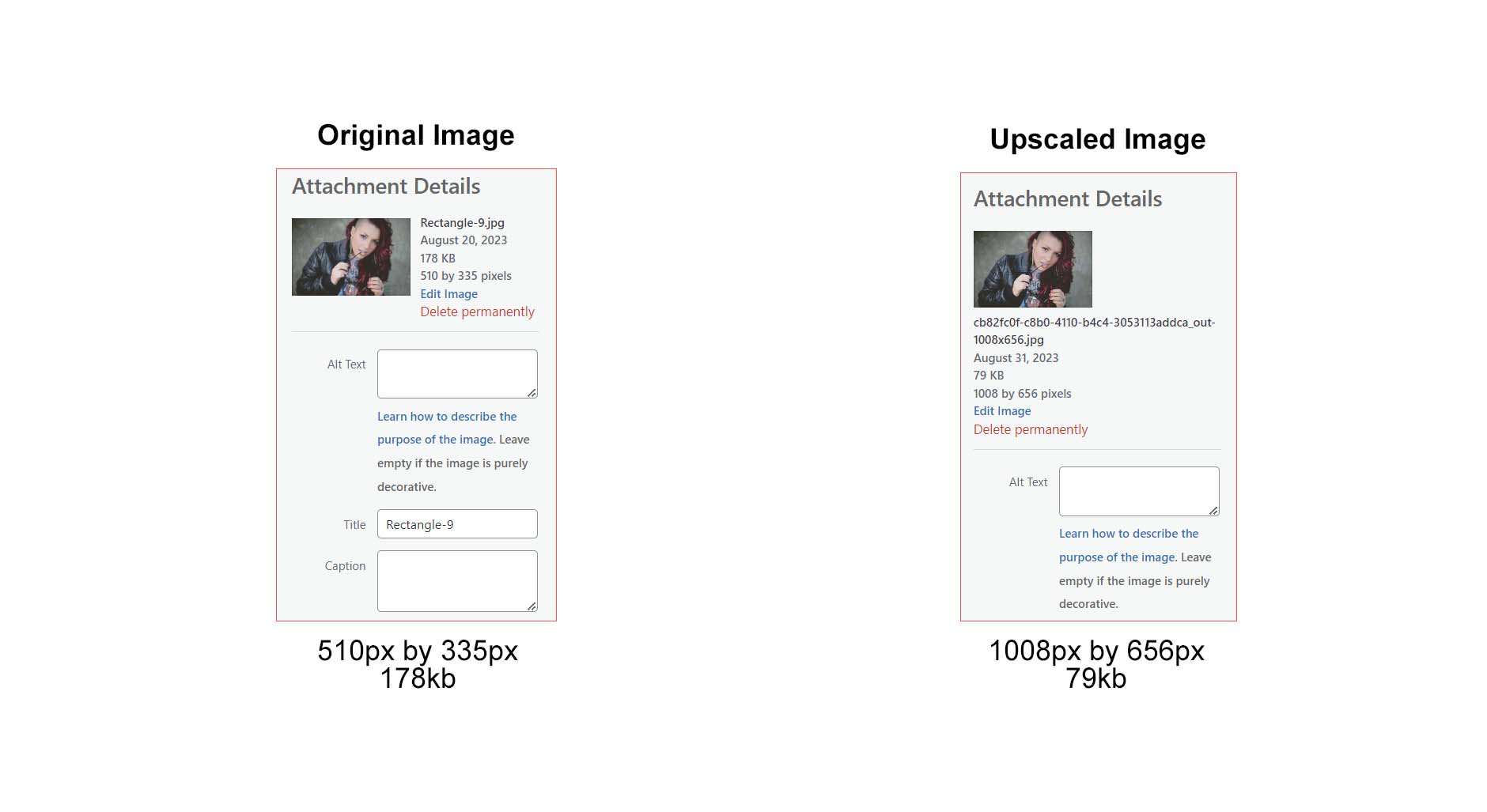 Comparaison des statistiques d'image des images mises à l'échelle et initialement mises à l'échelle