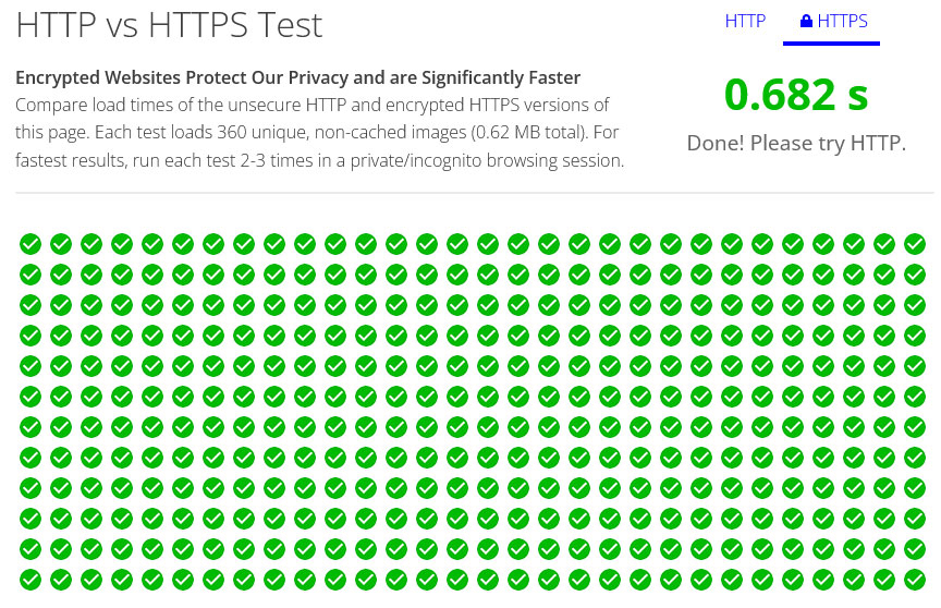 Risultati dei test http vs https