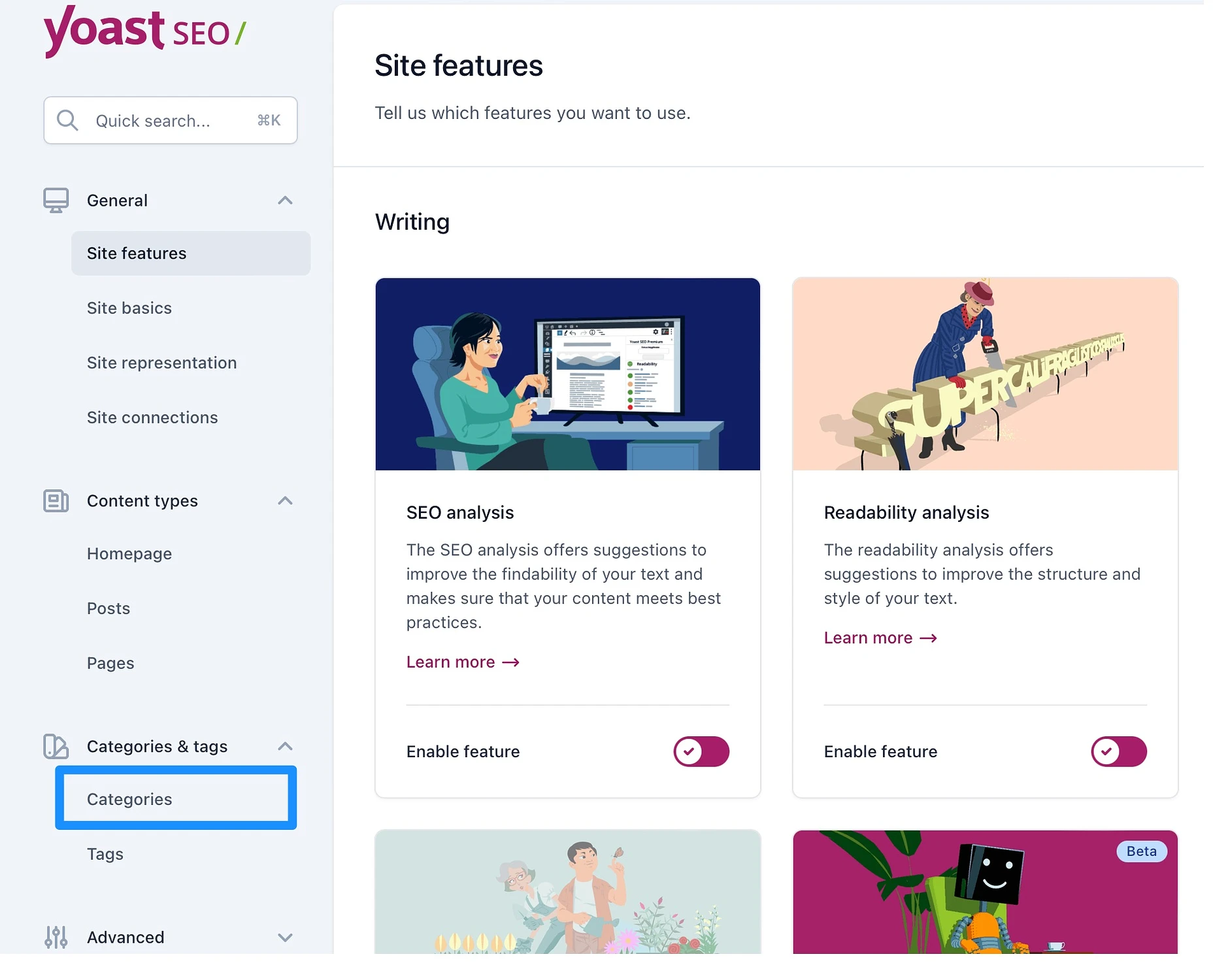 Otimizando categorias com o plugin Yoast SEO.