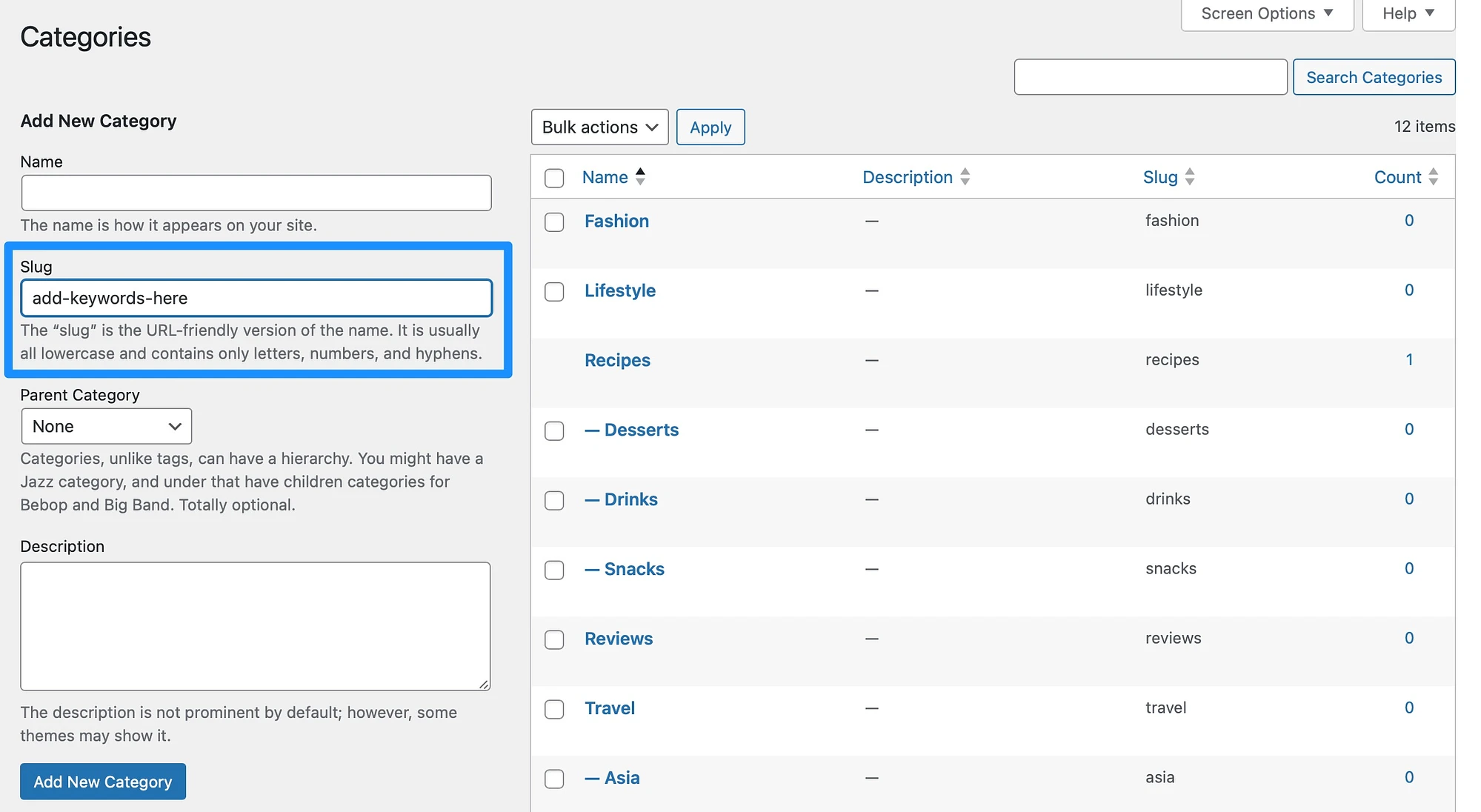 Como otimizar categorias no WordPress através do painel.