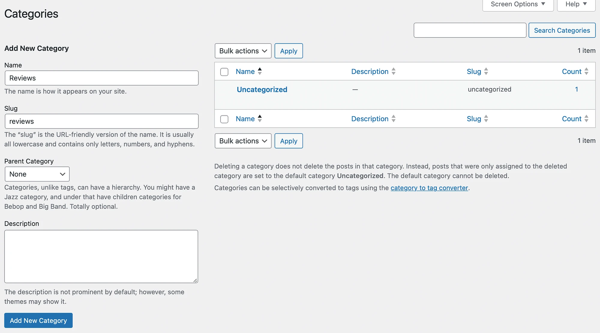 Cara menambahkan kategori di WordPress melalui dashboard.