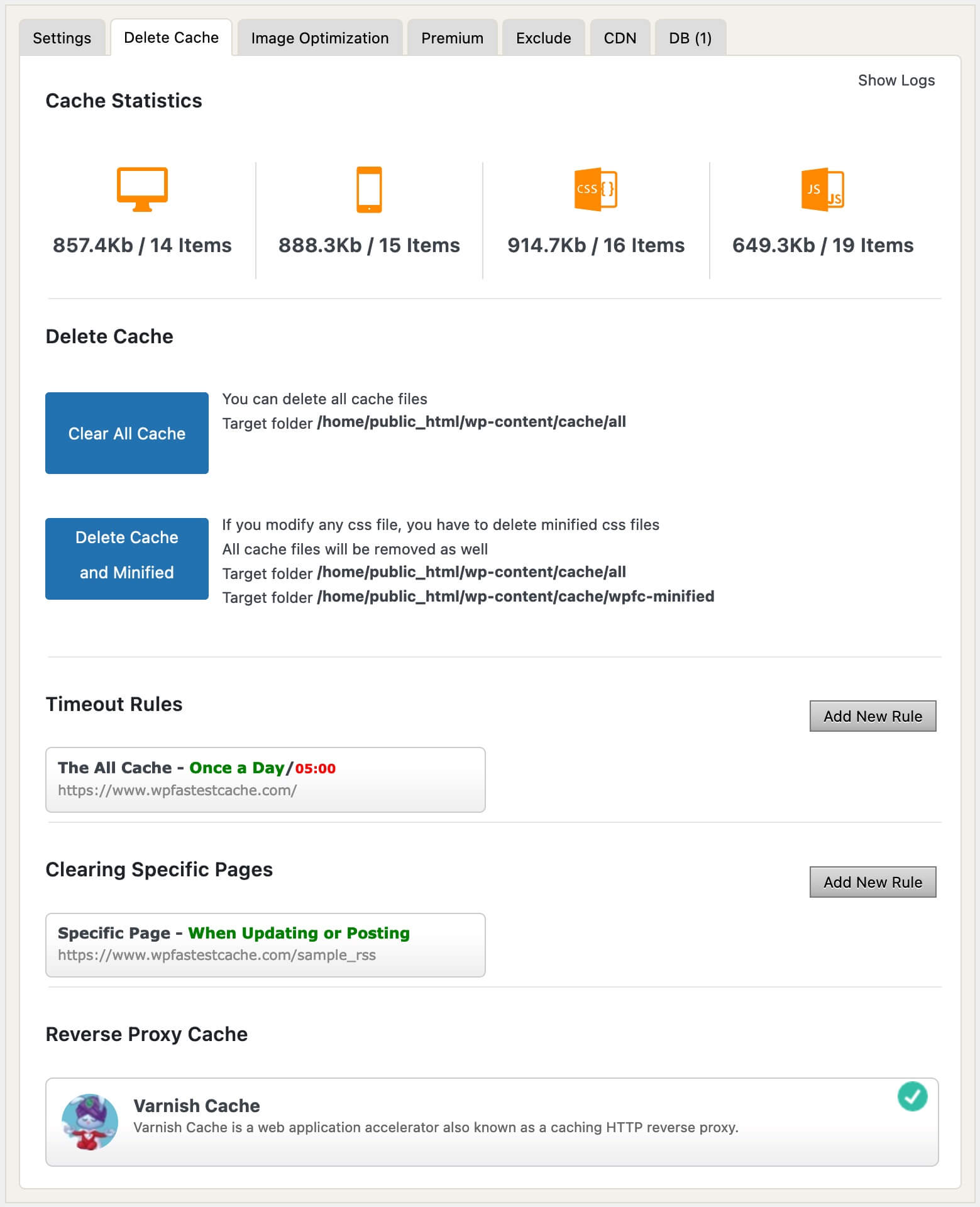 การลบแคชใน WP Fastest Cache