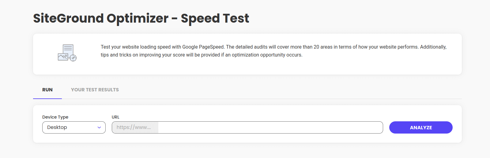 Test di velocità del sito SG Optimizer