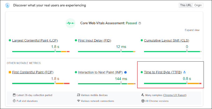 View time to first byte score