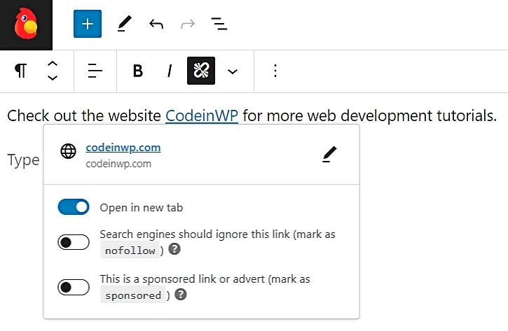 Adicionando os atributos do link HTML de destino no WordPress.