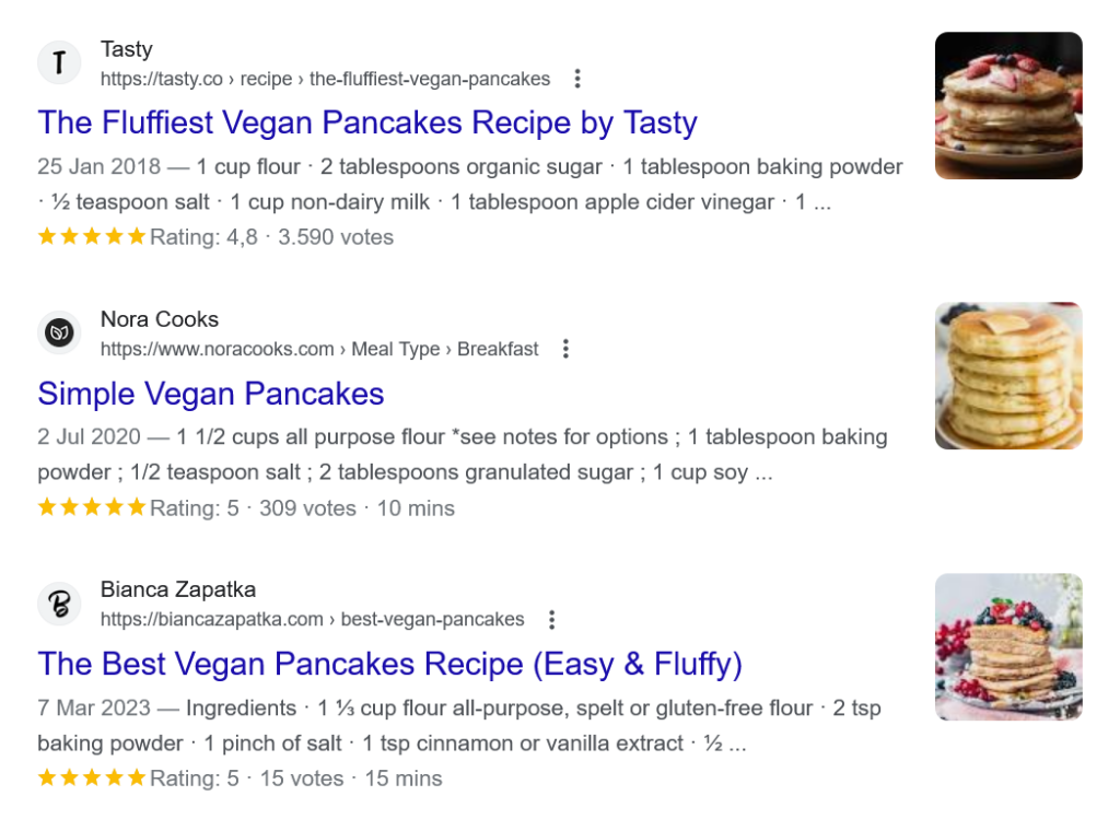 exemplo de rich snippets em serps