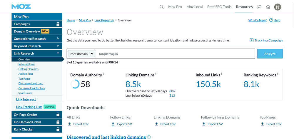 explorador de links moz