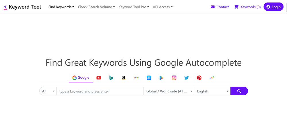 keywordtool.io este unul dintre cele mai bune instrumente SEO gratuite