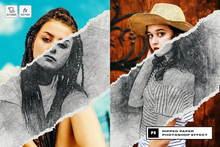 Efecto de Photoshop de papel rasgado -