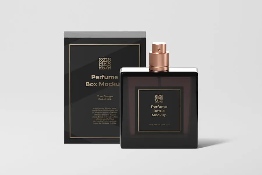 Botol Parfum Dengan Kotak Mockup -