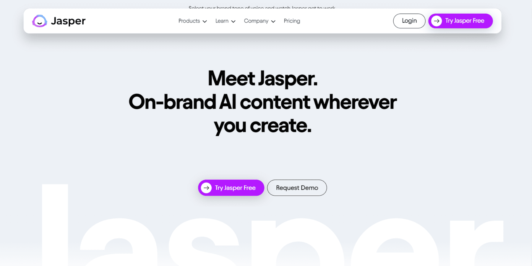 Uno screenshot della home page di Jasper AI