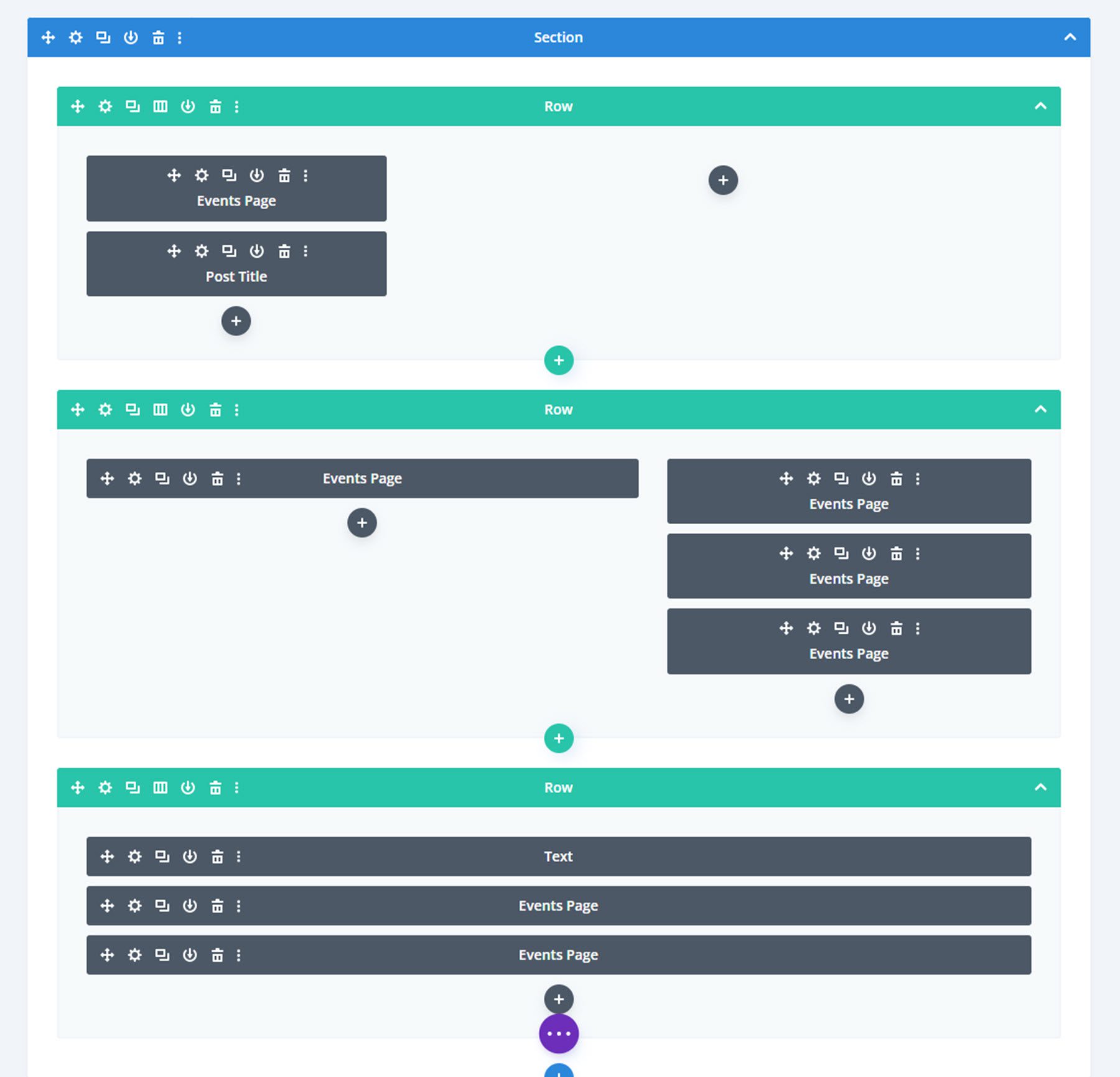 Calendario de eventos Divi Diseño de página de eventos Esquema de Divi Builder