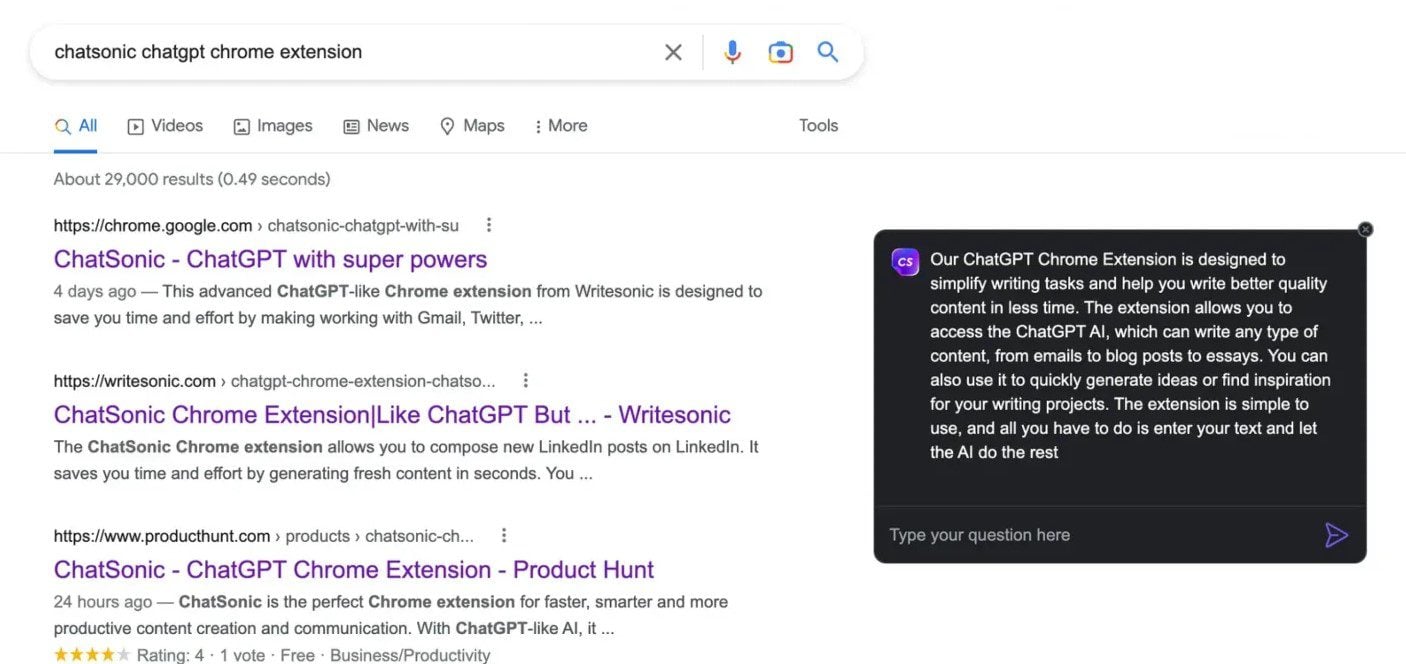 Ekstensi Chrome Chatsonic - AI Generatif dalam Penelusuran