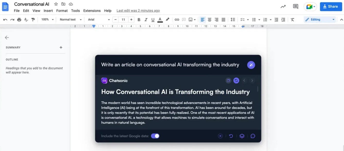 Extensão Chatsonic Chrome que enriquece o Google Docs