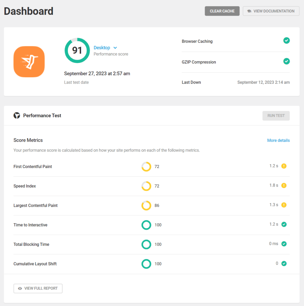 Resultados do teste de desempenho do Hummingbird