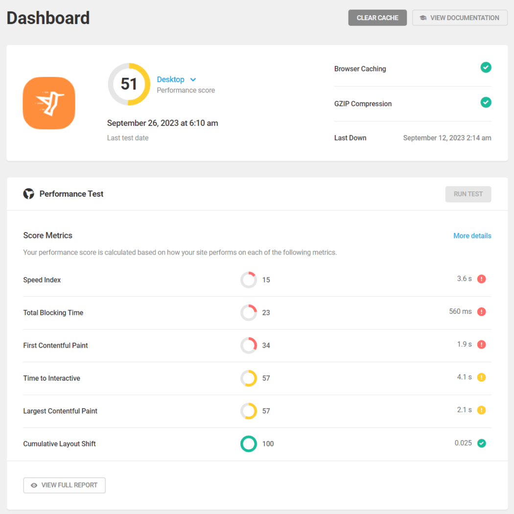 Resultados do teste de desempenho do Hummingbird