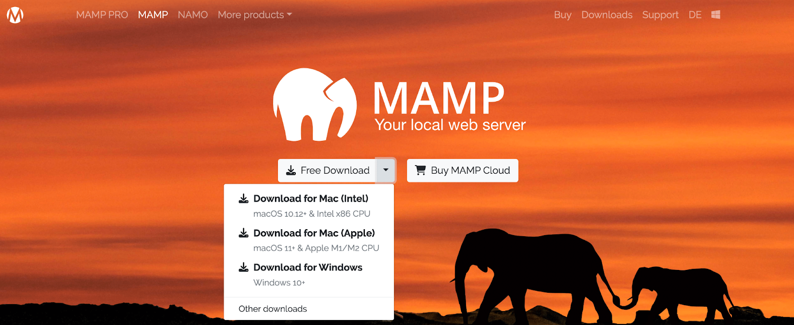 MAMP Web サイトに移動し、「無料ダウンロード」ボタンをクリックするだけです。