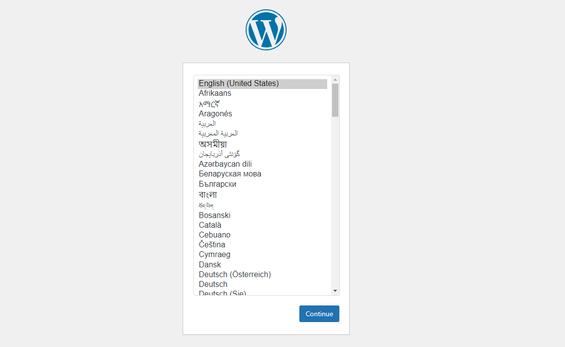 Dacă totul este configurat corect, browserul dvs. va afișa primul ecran al programului de instalare.