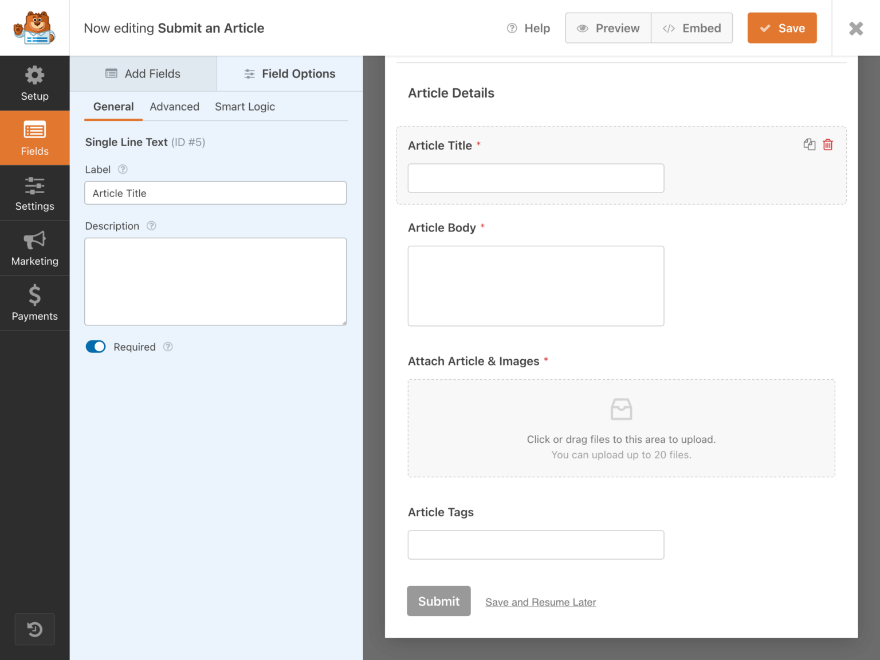 Formulaire de soumission de publication WPForms