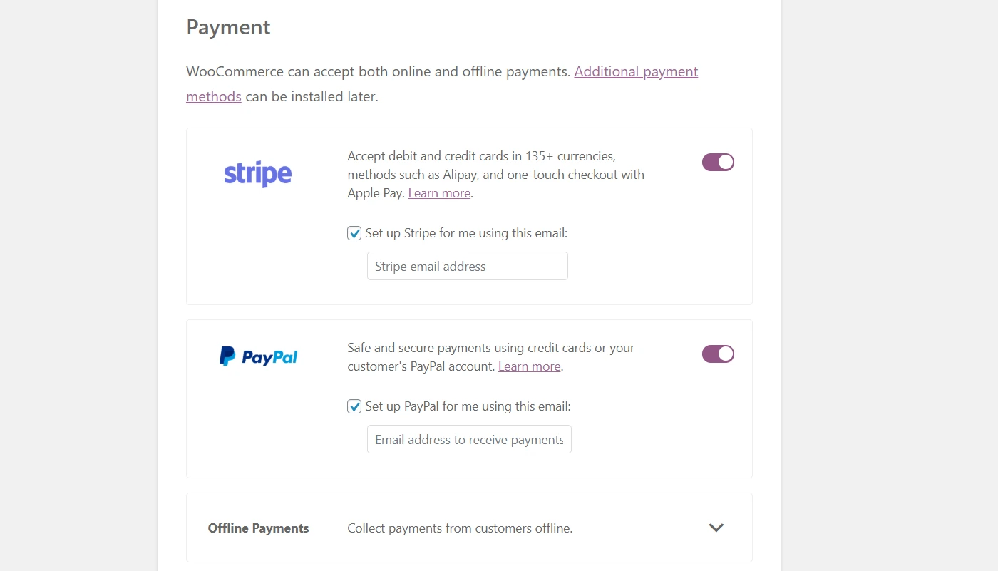 Une autre étape importante du didacticiel WooCommerce consiste à configurer les paiements pour votre boutique WooCommerce.