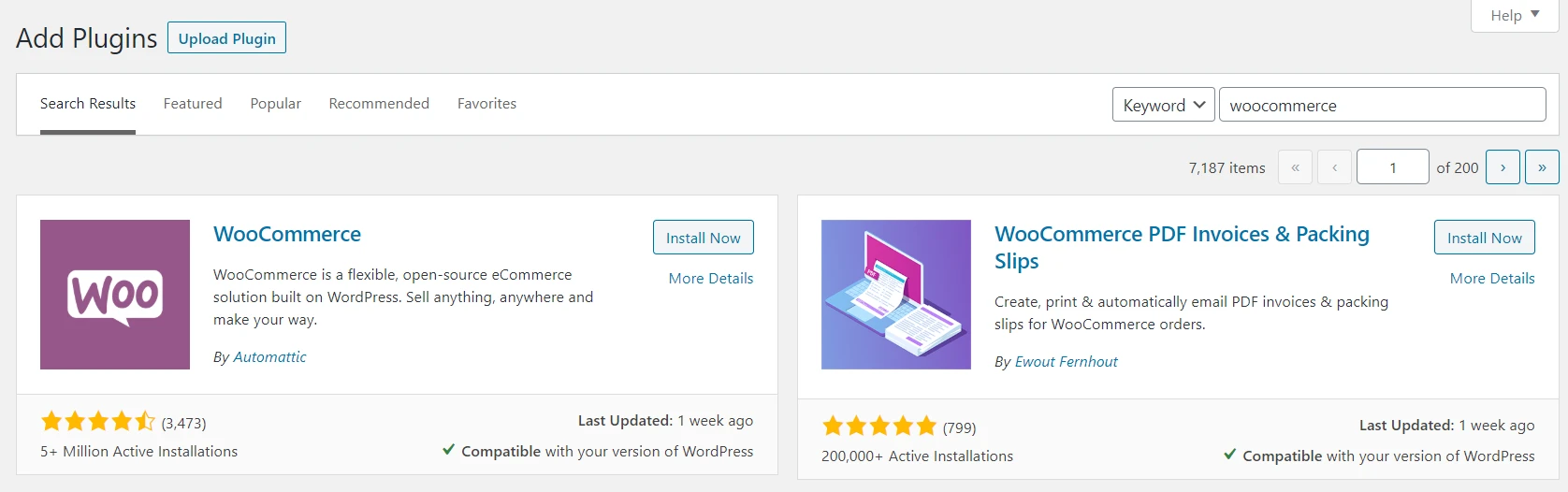 Ricerca e installazione del plugin WooCommerce.