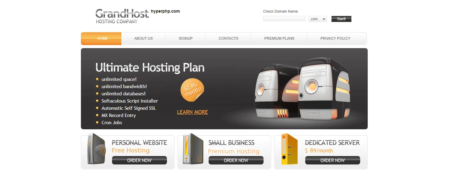 Servizio di web hosting gratuito HyperPHP