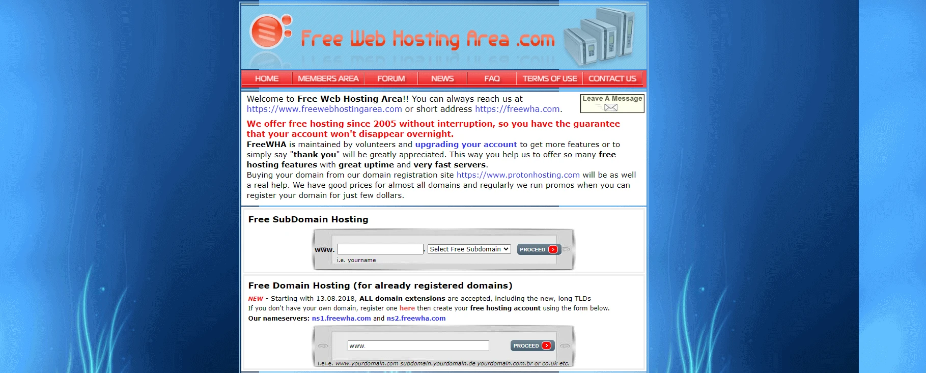 หน้าแรกของ FreeWebHostingArea