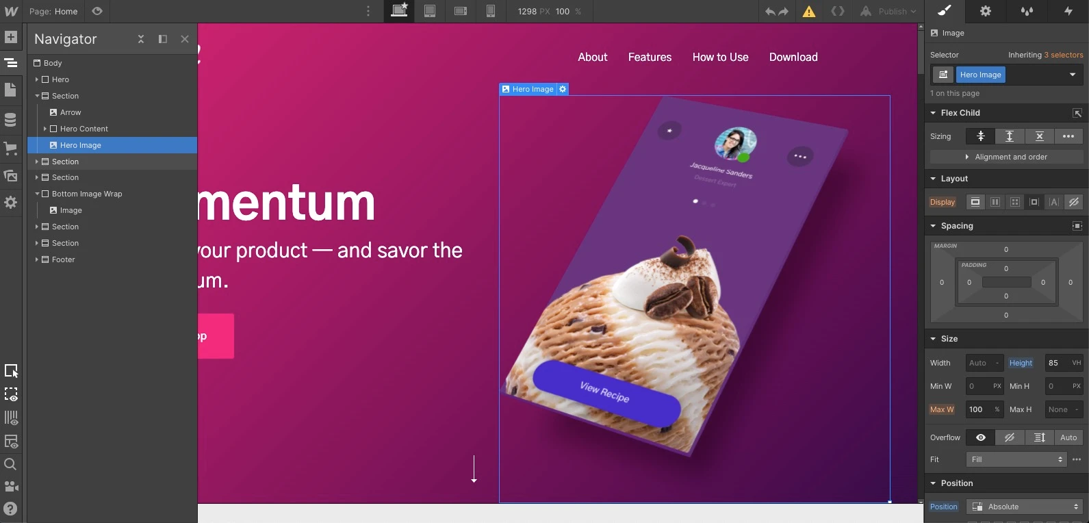 Pengalaman editor Webflow