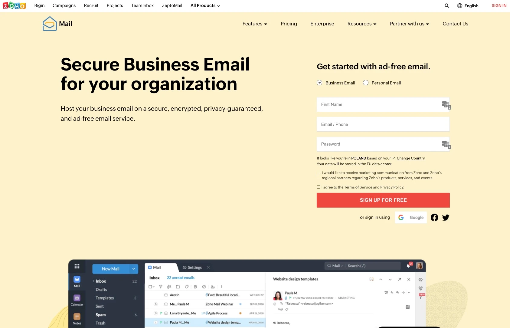 استضافة بريد إلكتروني رخيصة من Zoho Mail