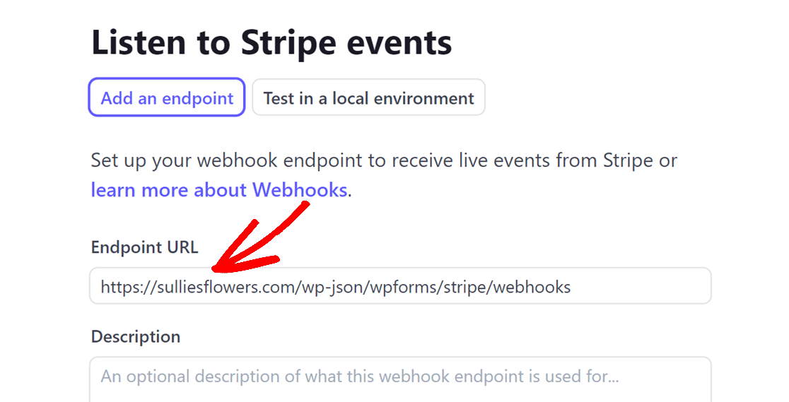 endpoint url in Stripe account