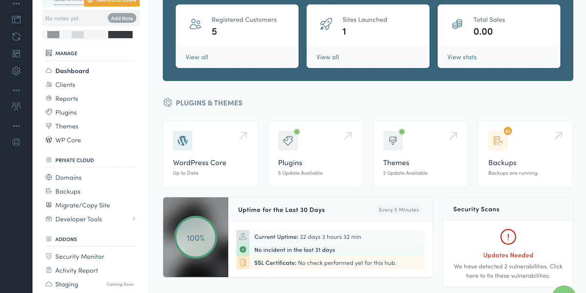 Die Hauptseite des Hub Builder-Dashboards in Dollie.