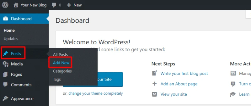 在免費的 WordPress 部落格上建立新文章。