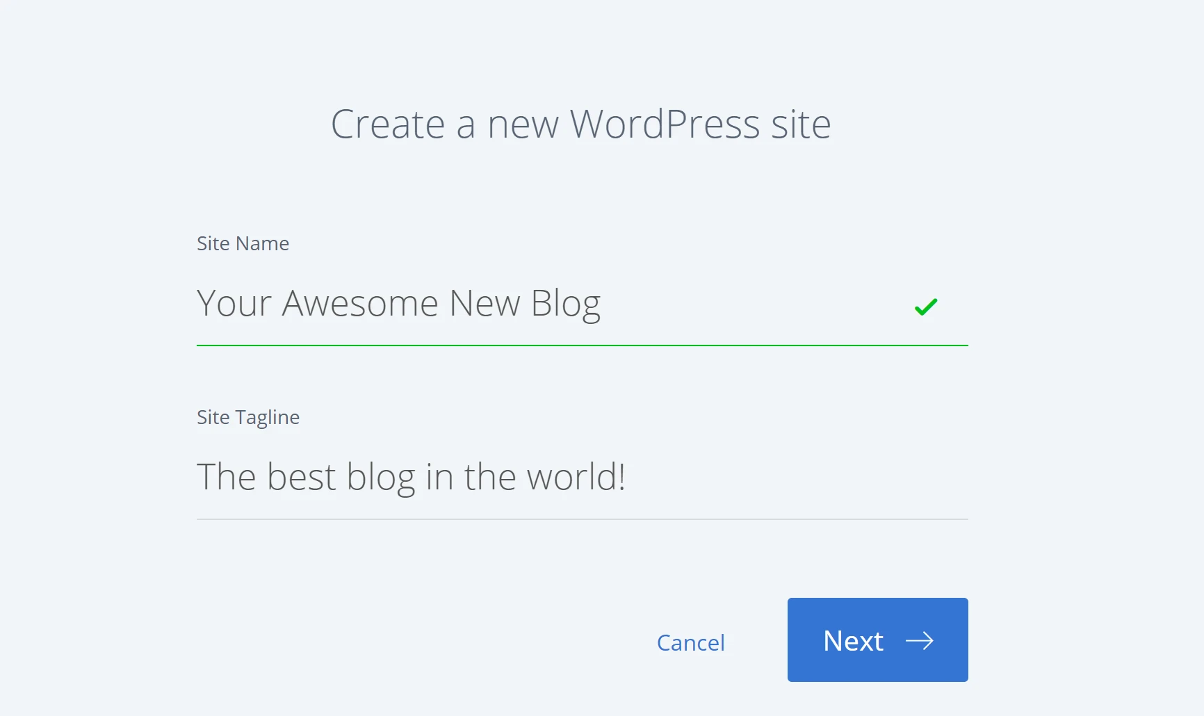 Inserisci i dettagli per creare un blog WordPress.