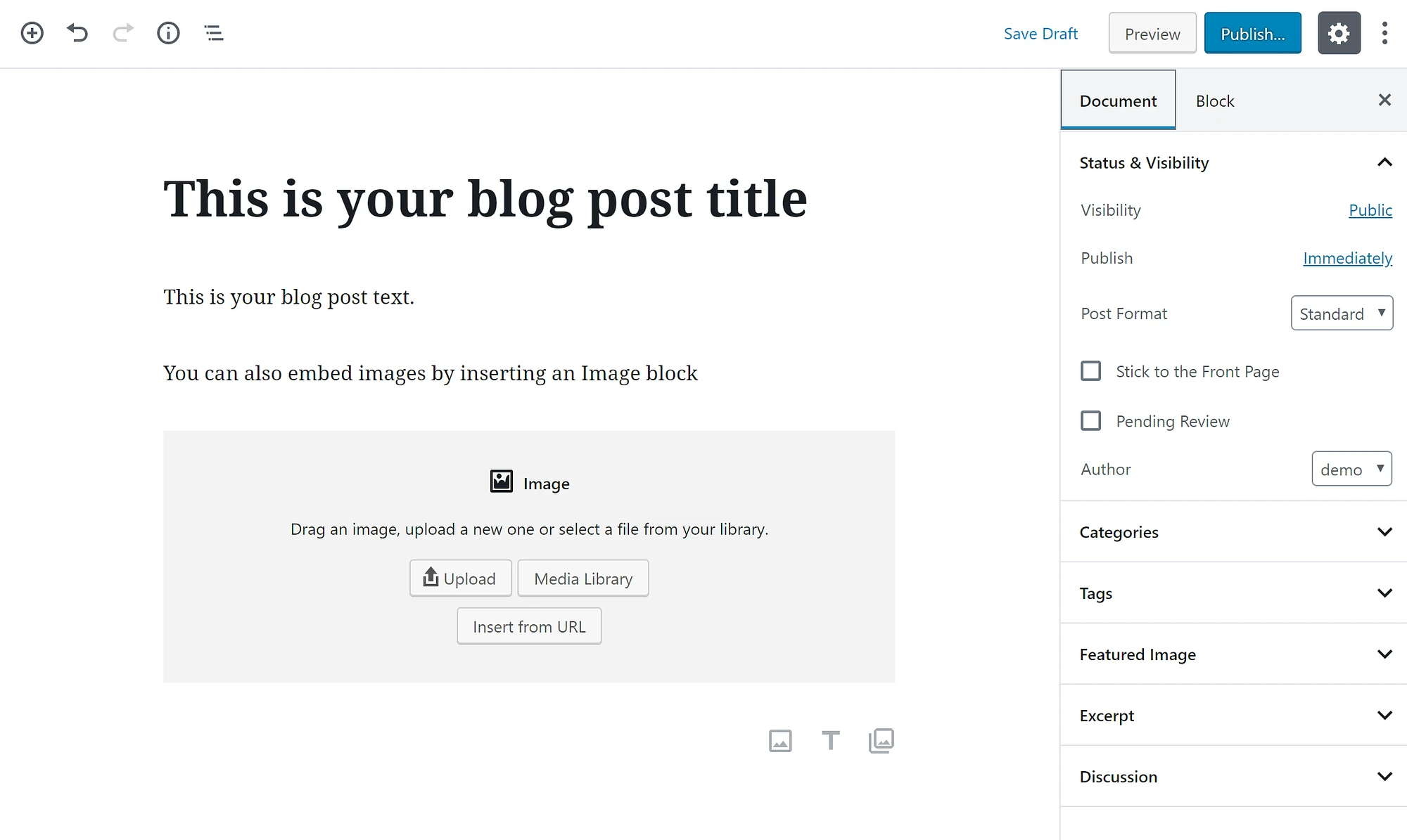 El editor de WordPress.